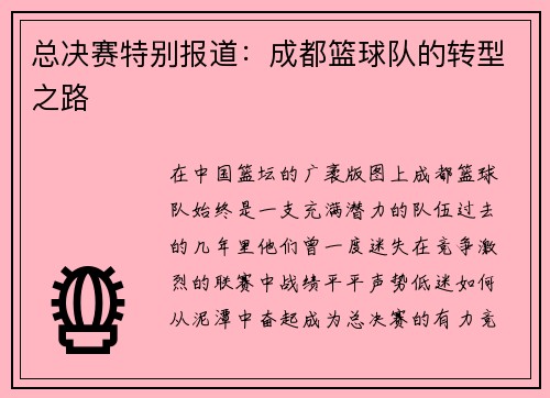总决赛特别报道：成都篮球队的转型之路